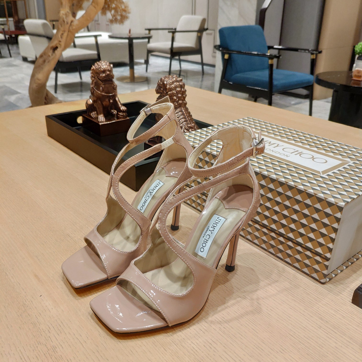 Jimmy Choo Azia 95 Ballet Pink Patent Leather Sandals - DopestKickz