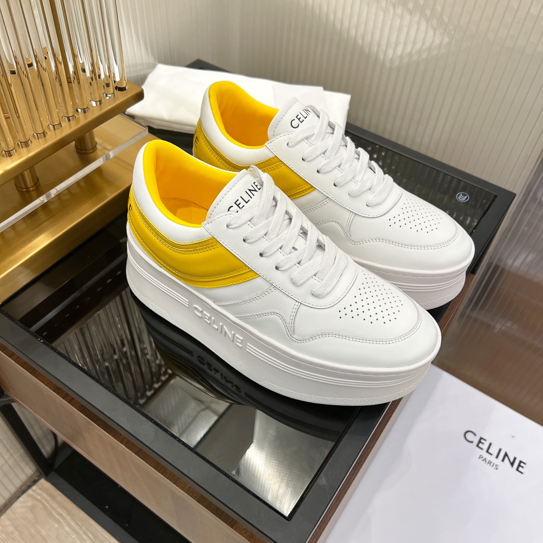 Celine Block Sneakers With Wedge Outsole In Clafskin    - DopestKickz