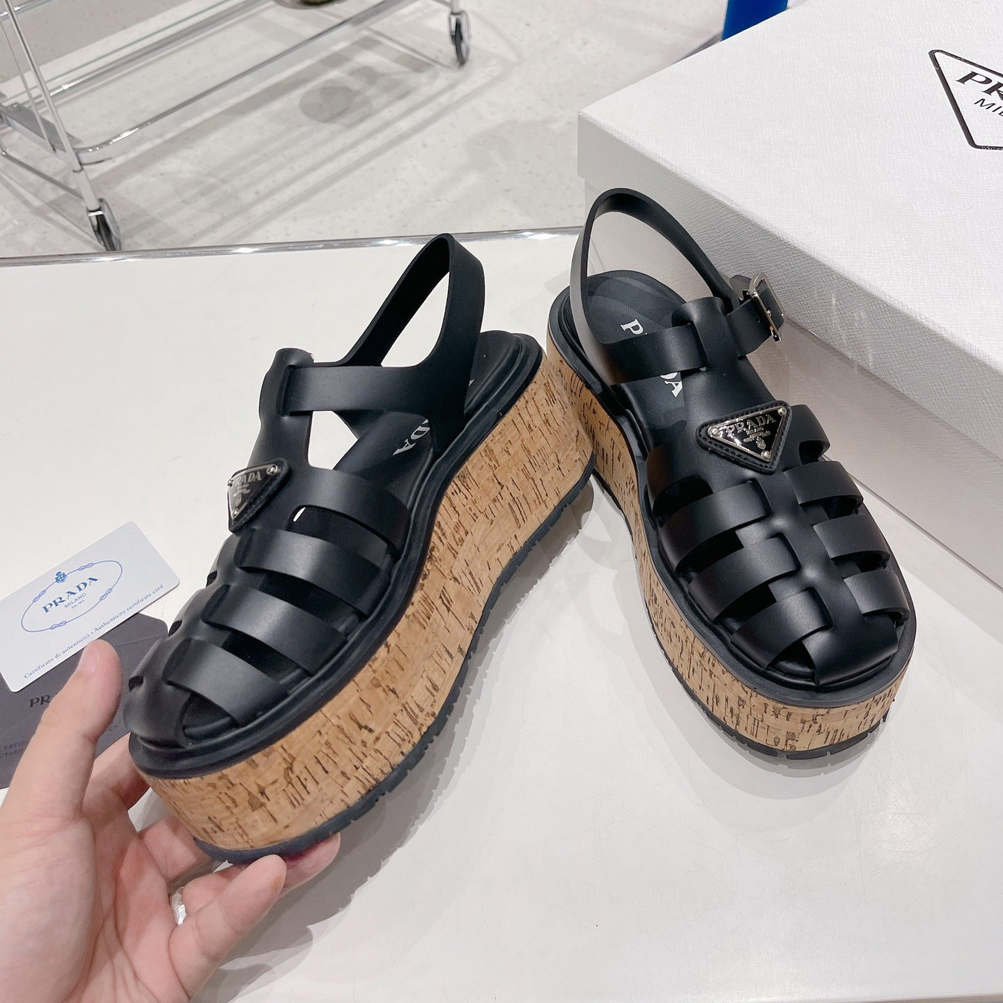 Prada Rubber Wedge Platform Sandals - DopestKickz