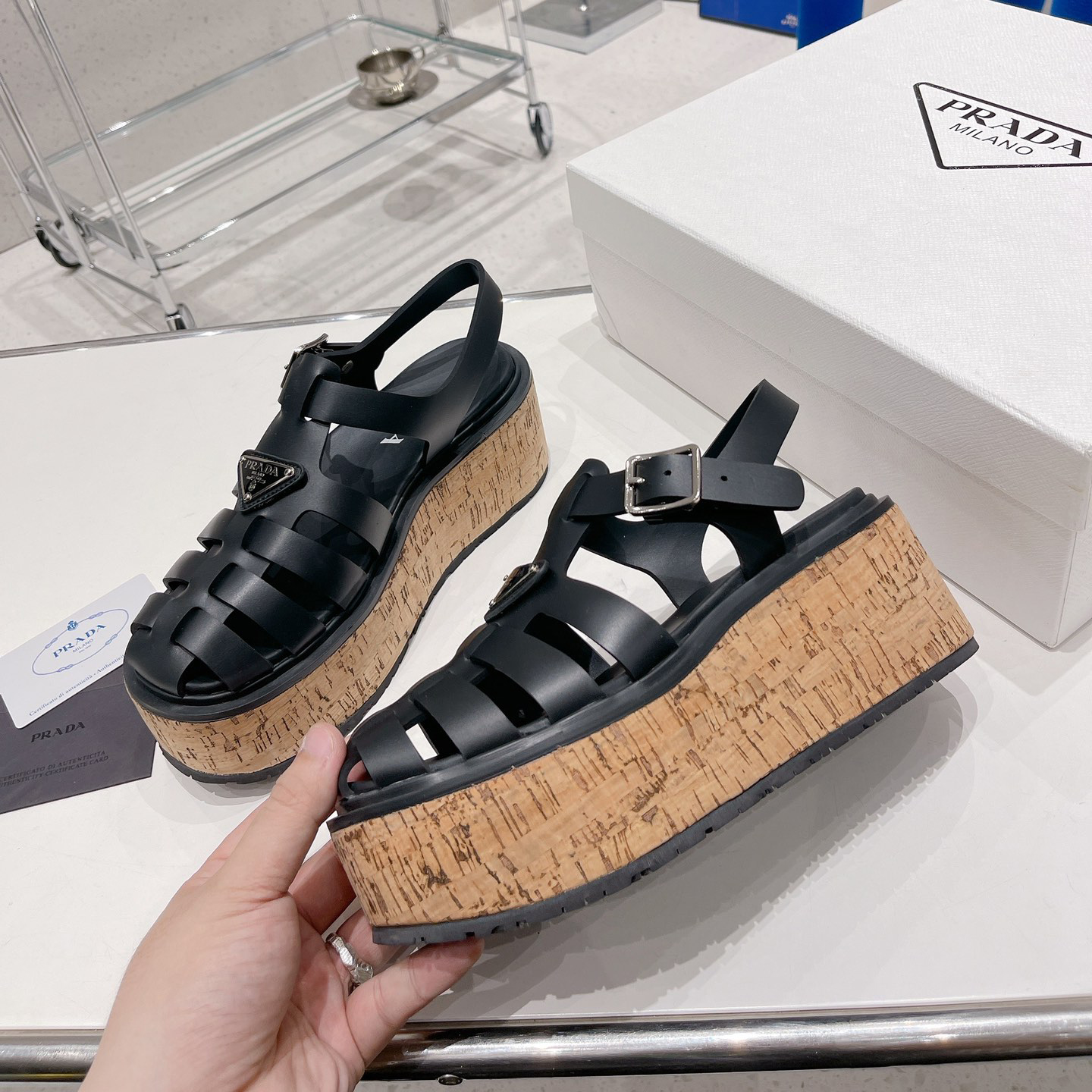 Prada Rubber Wedge Platform Sandals - DopestKickz