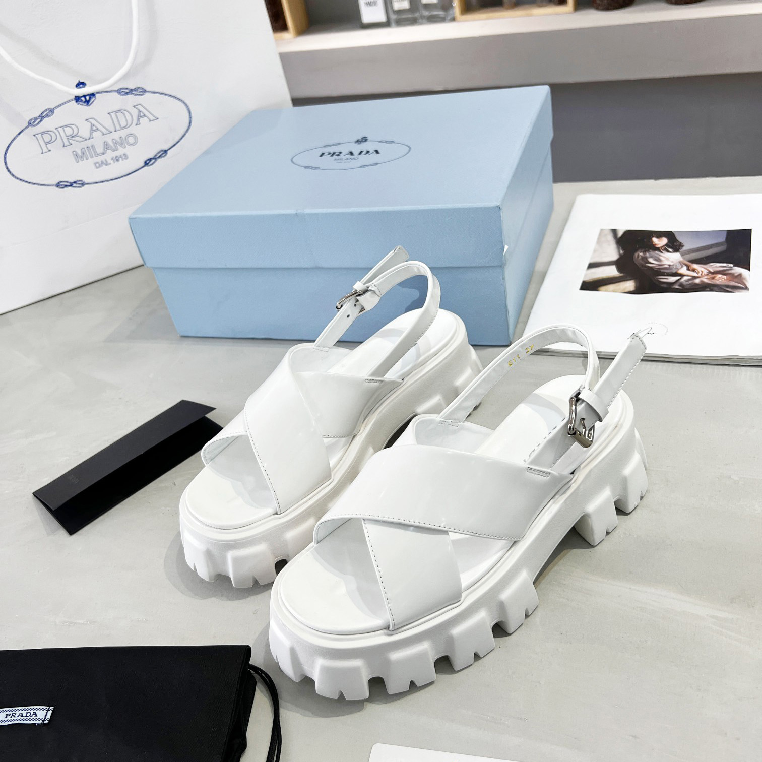 Prada Monolith Brushed Leather Sandals - DopestKickz