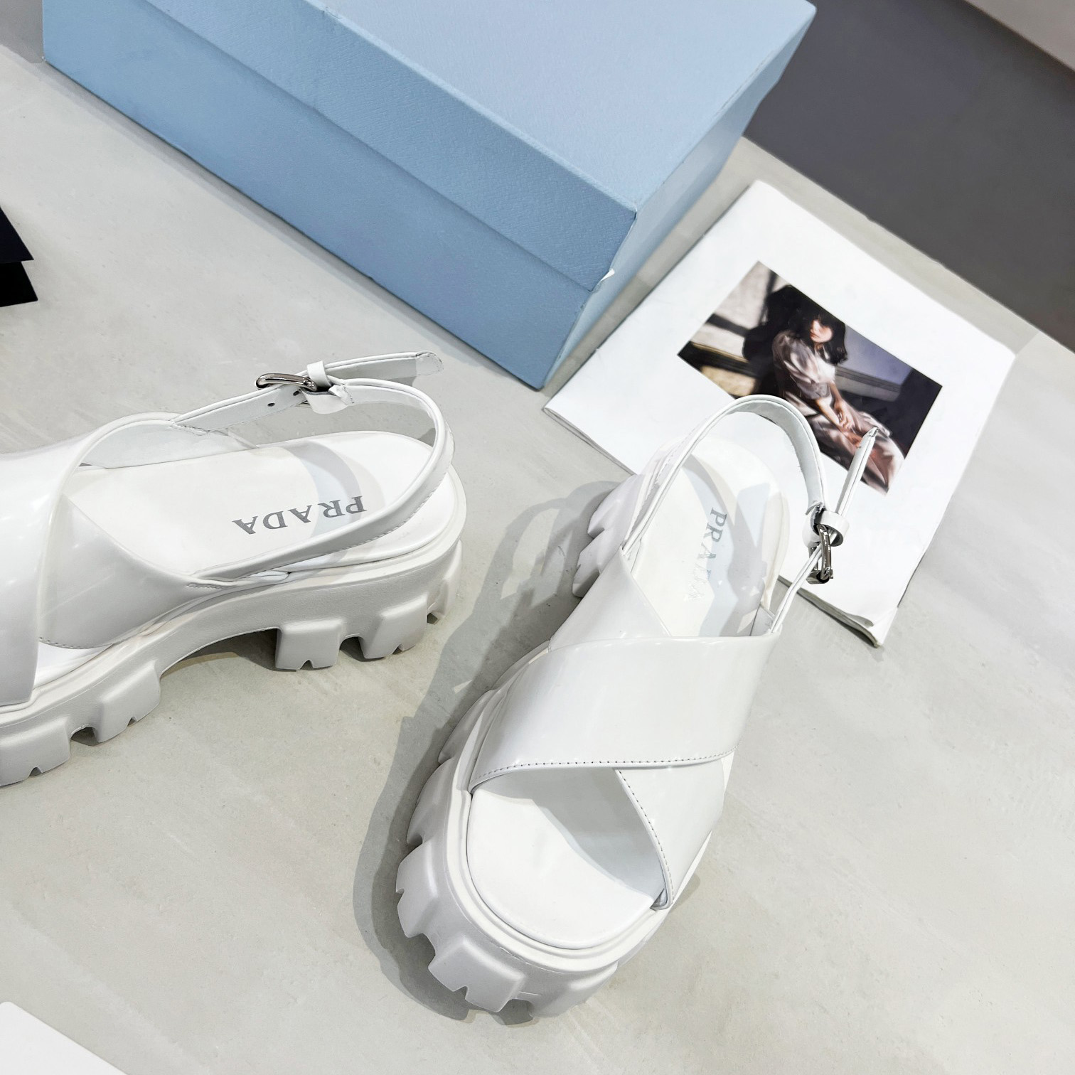 Prada Monolith Brushed Leather Sandals - DopestKickz