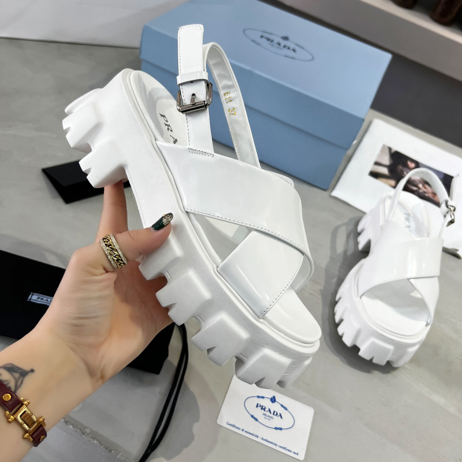 Prada Monolith Brushed Leather Sandals - DopestKickz