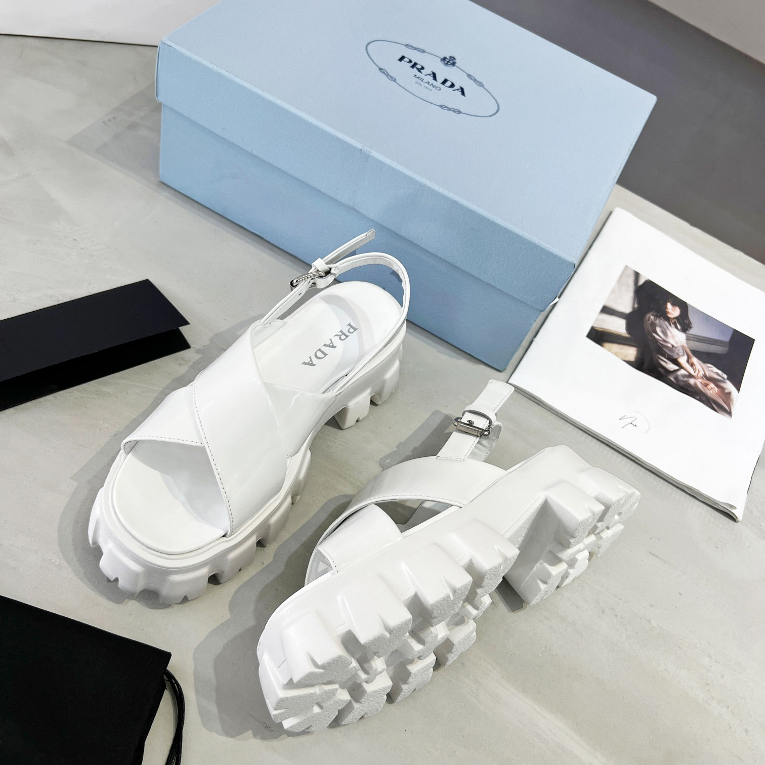 Prada Monolith Brushed Leather Sandals - DopestKickz