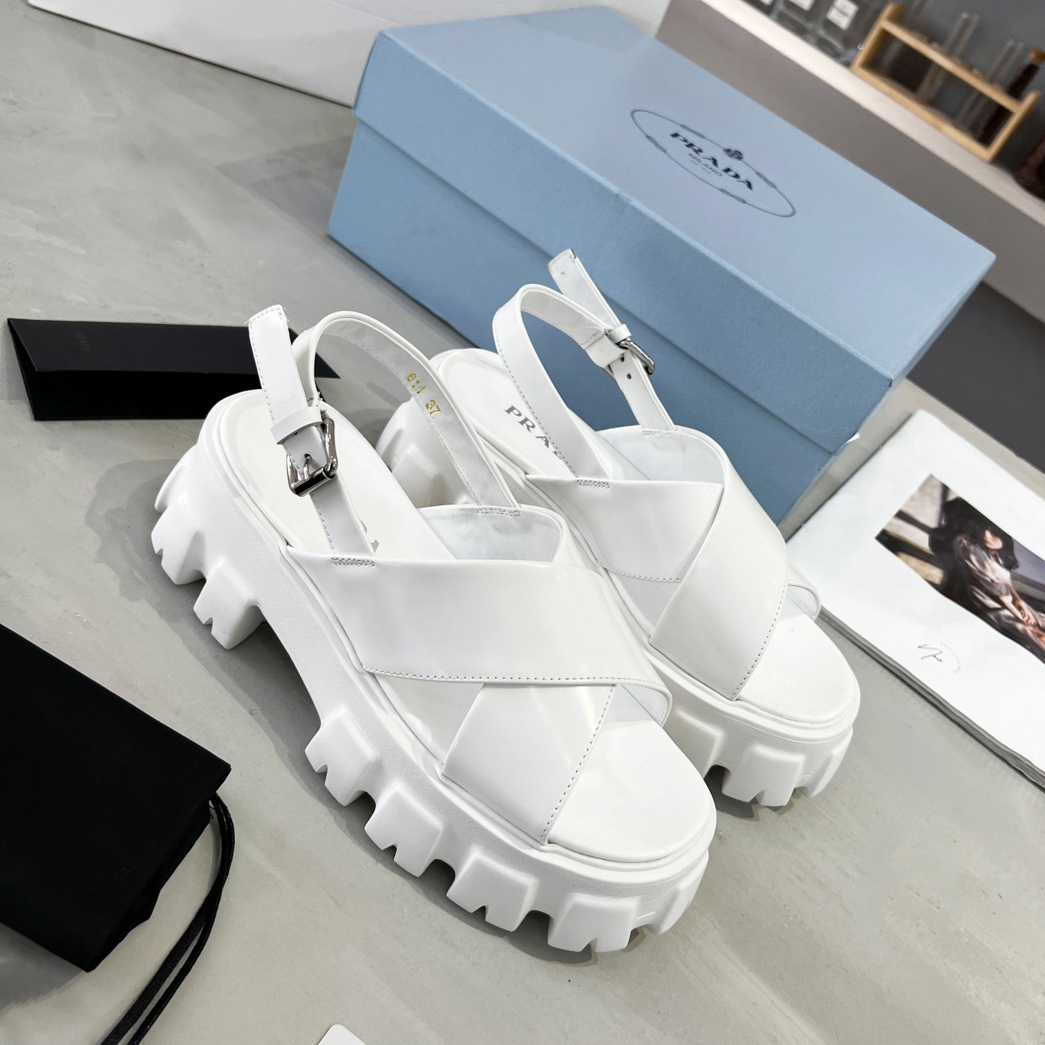 Prada Monolith Brushed Leather Sandals - DopestKickz