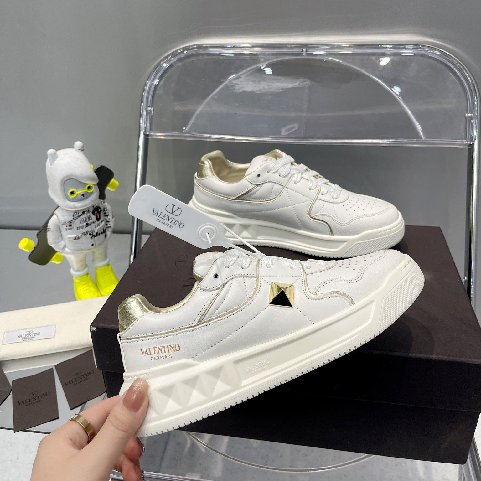 Valenti  One Stud Low-Top Calfskin Sneaker - DopestKickz