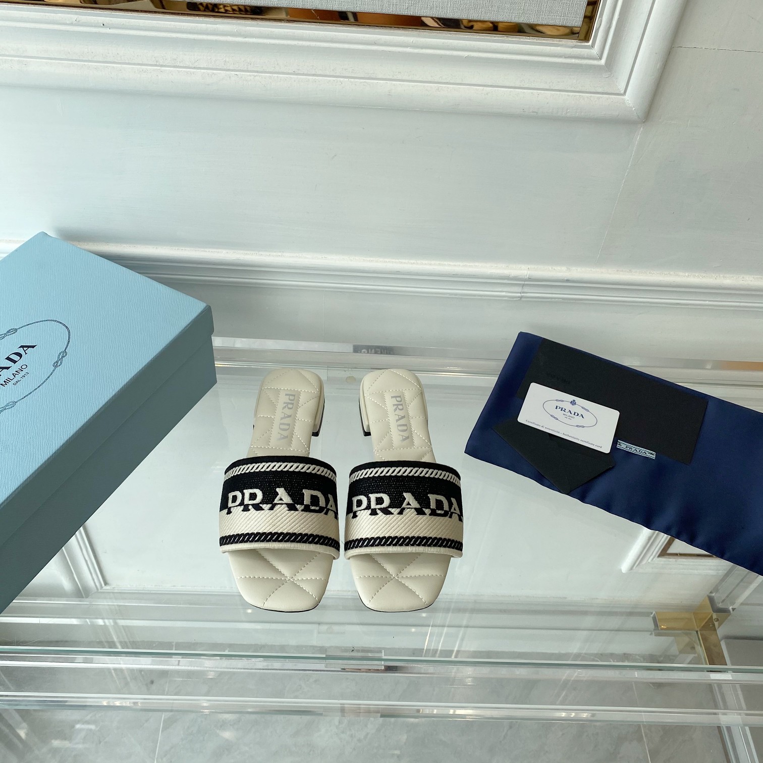 Prada Embroidered Fabric Slides - DopestKickz