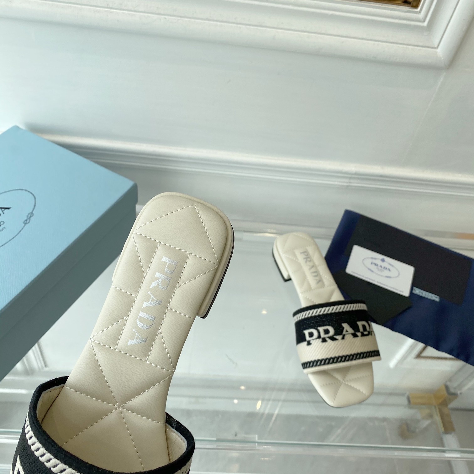 Prada Embroidered Fabric Slides - DopestKickz