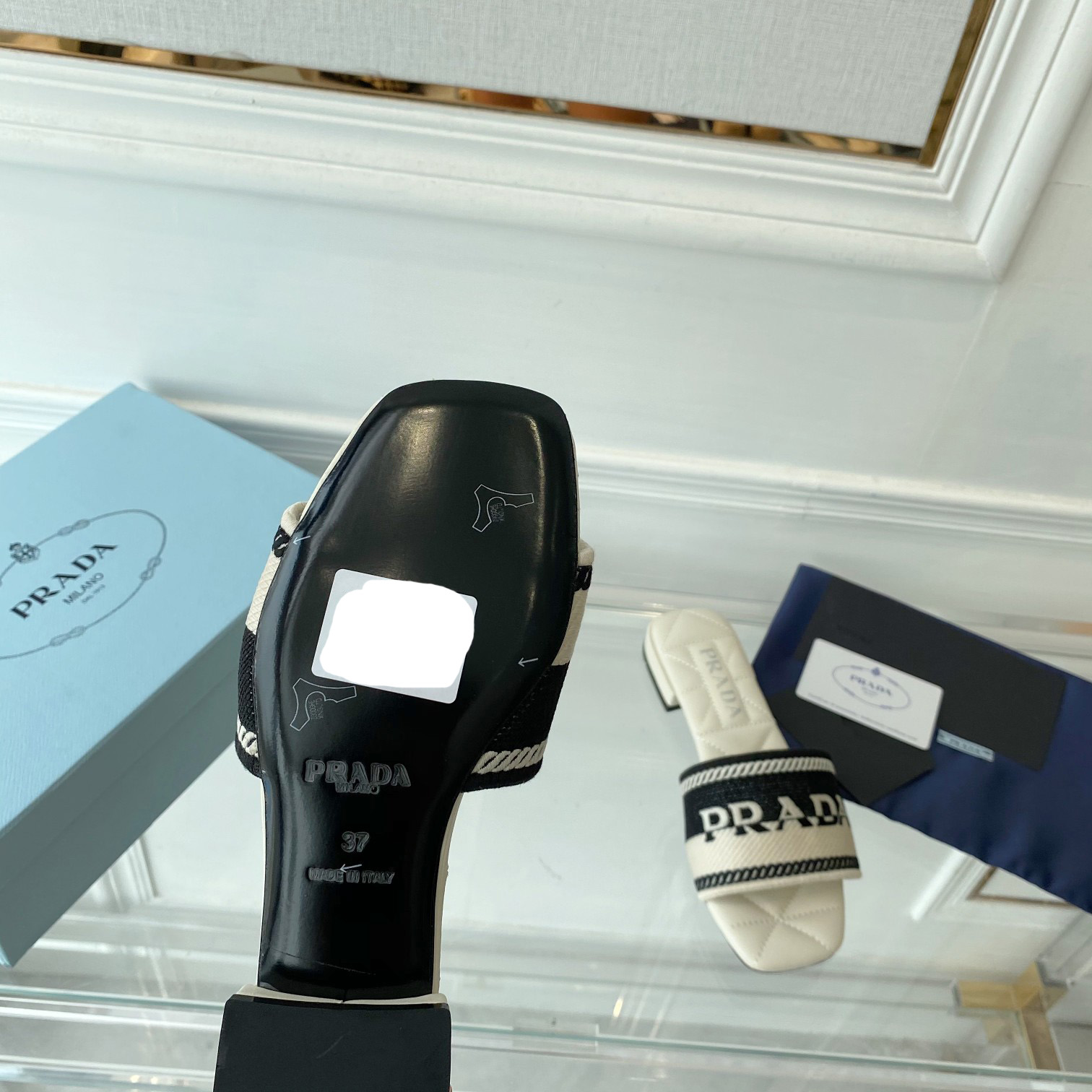Prada Embroidered Fabric Slides - DopestKickz