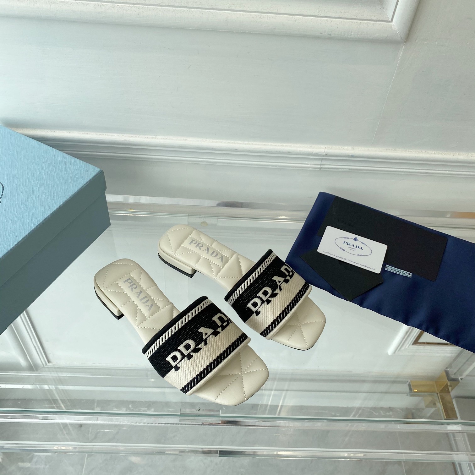 Prada Embroidered Fabric Slides - DopestKickz