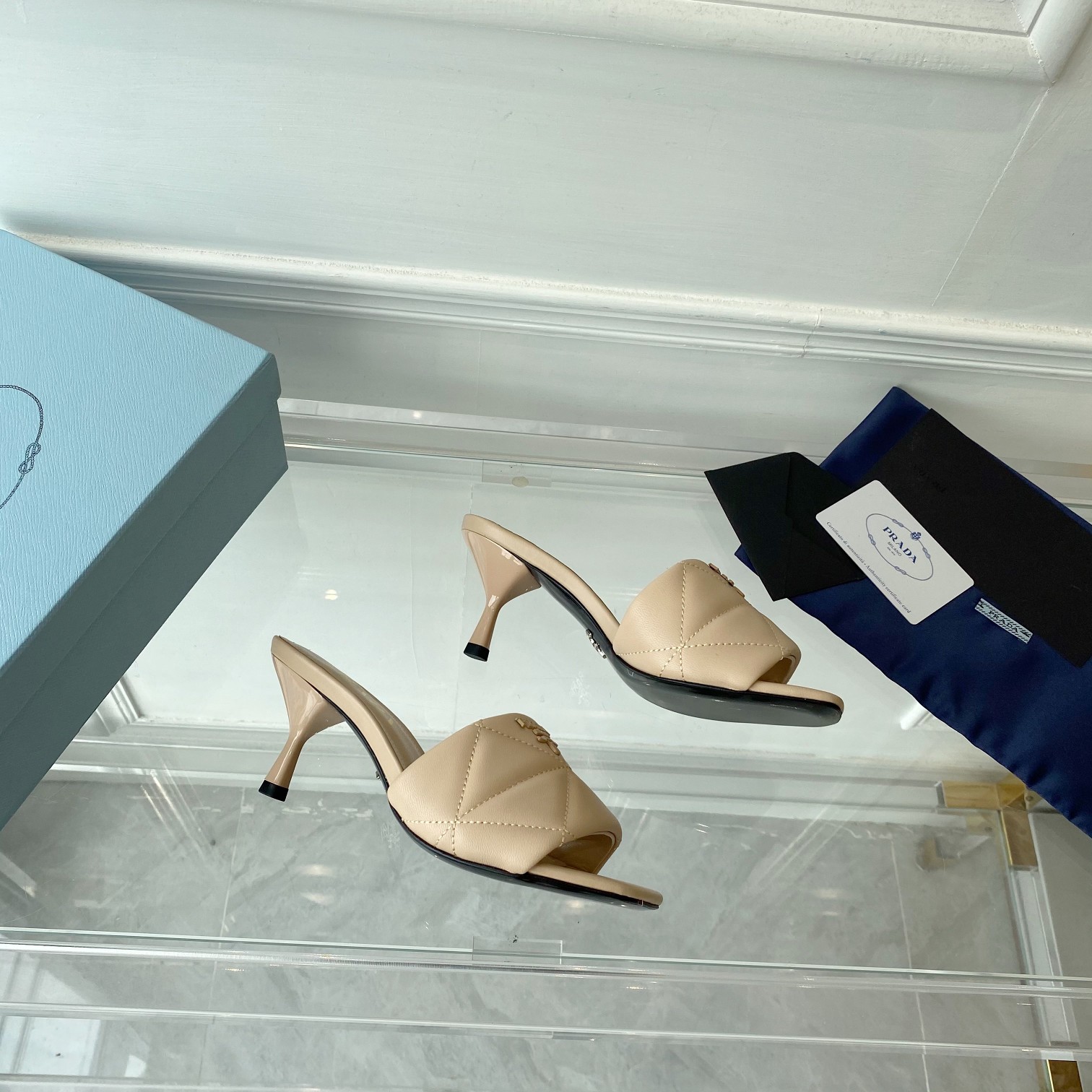 Prada Quilted Nappa Leather Heeled Sandals - DopestKickz