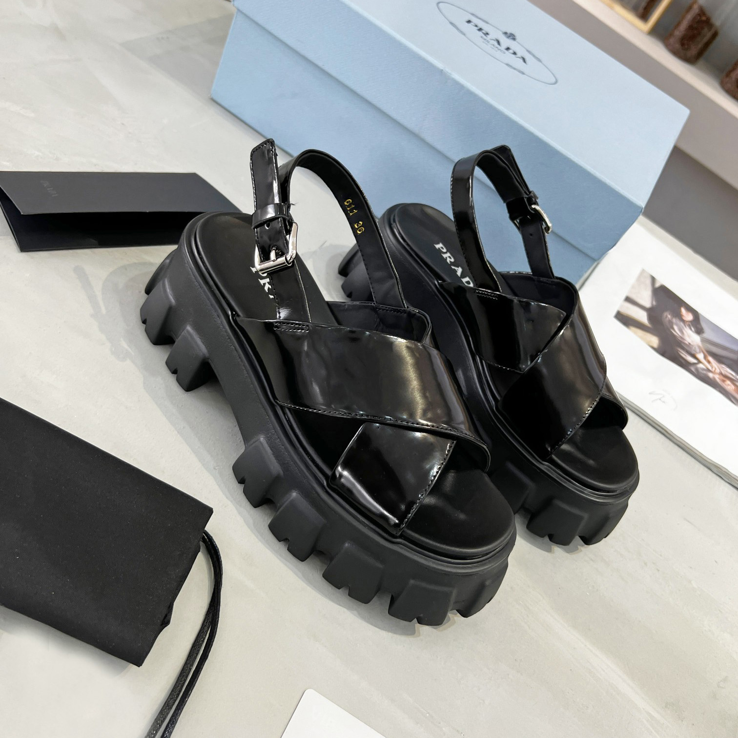 Prada Monolith Brushed Leather Sandals - DopestKickz