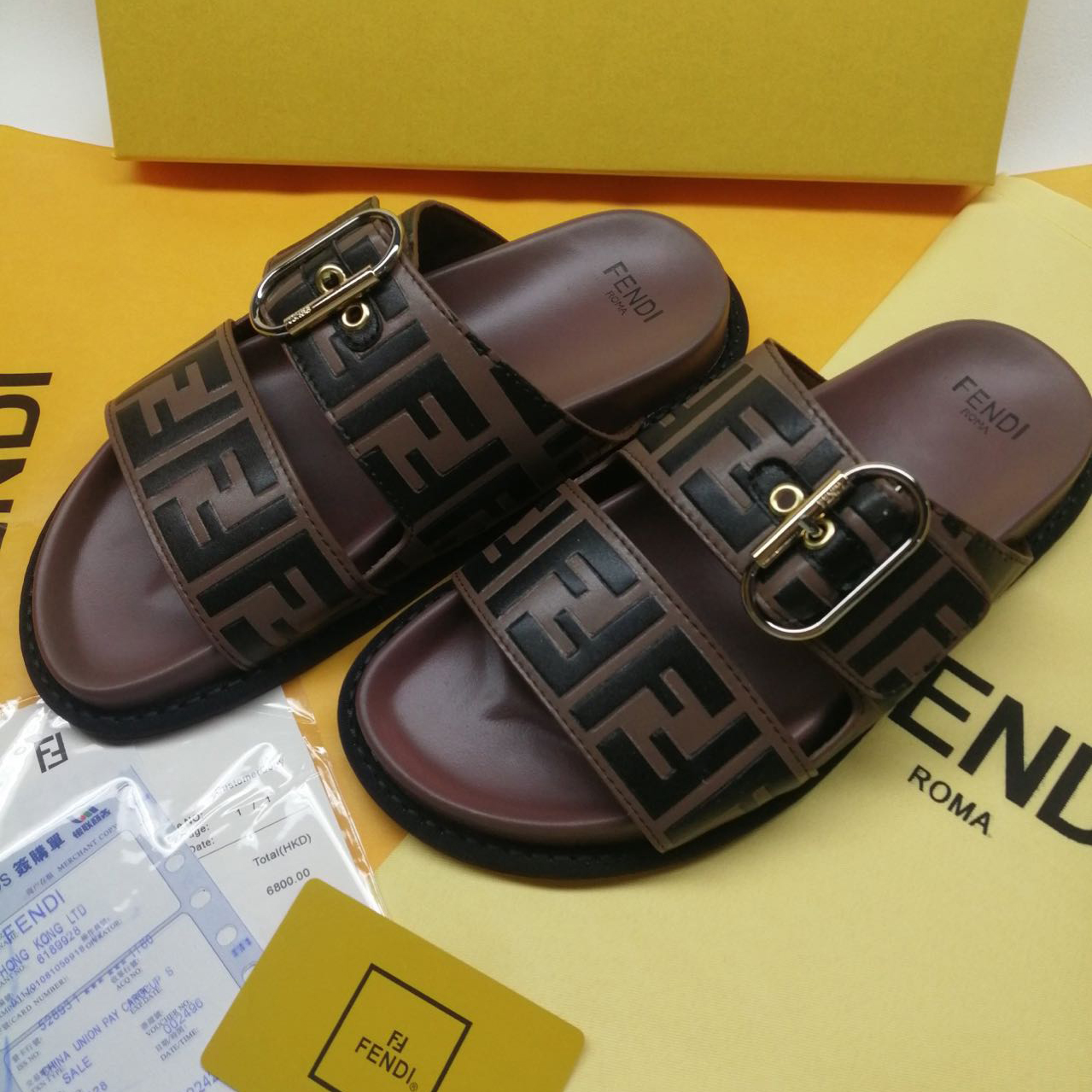 Fendi Multicolor Leather Slides(Brown) - DopestKickz