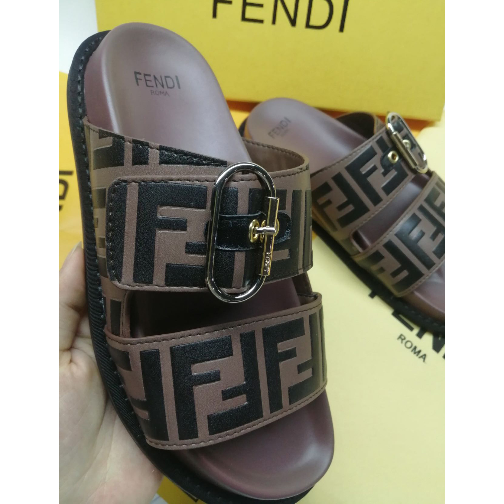 Fendi Multicolor Leather Slides(Brown) - DopestKickz