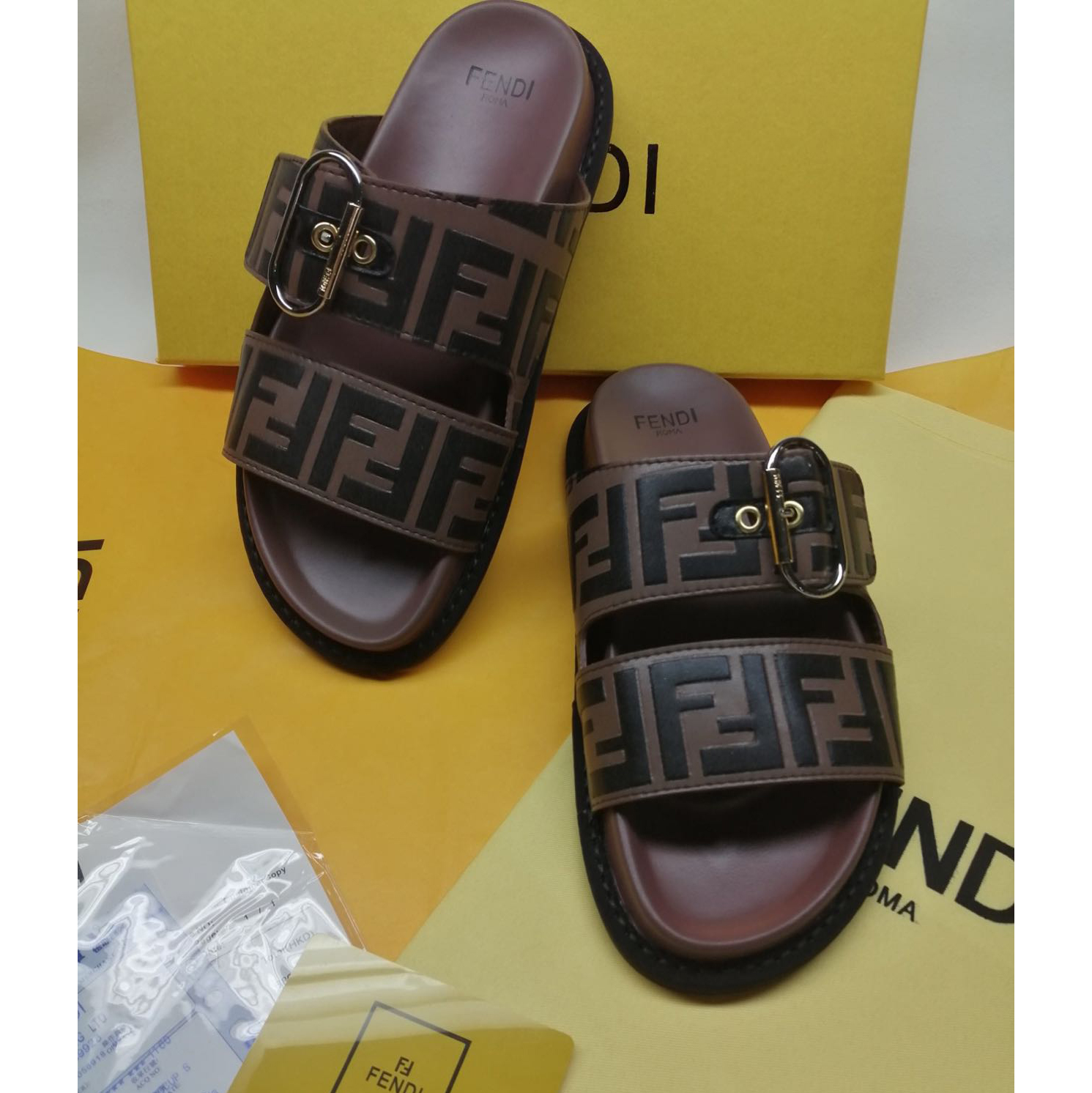 Fendi Multicolor Leather Slides(Brown) - DopestKickz