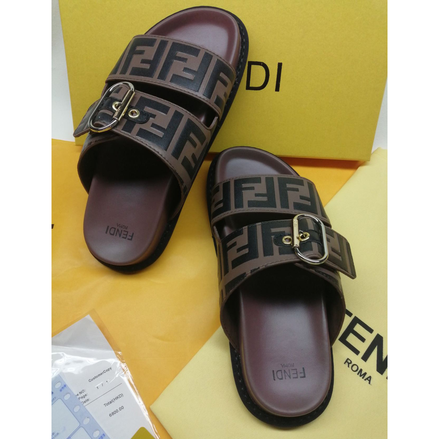 Fendi Multicolor Leather Slides(Brown) - DopestKickz