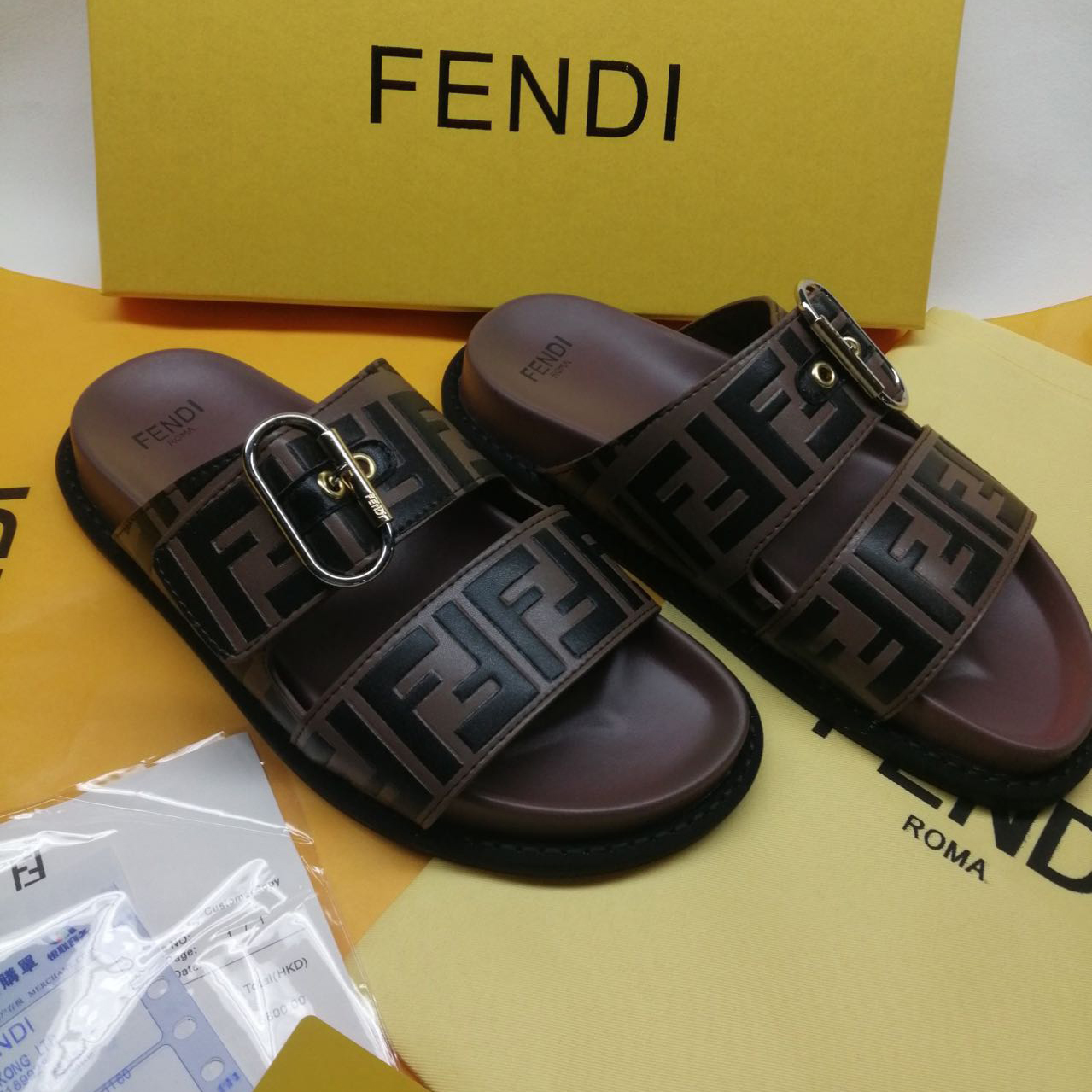 Fendi Multicolor Leather Slides(Brown) - DopestKickz