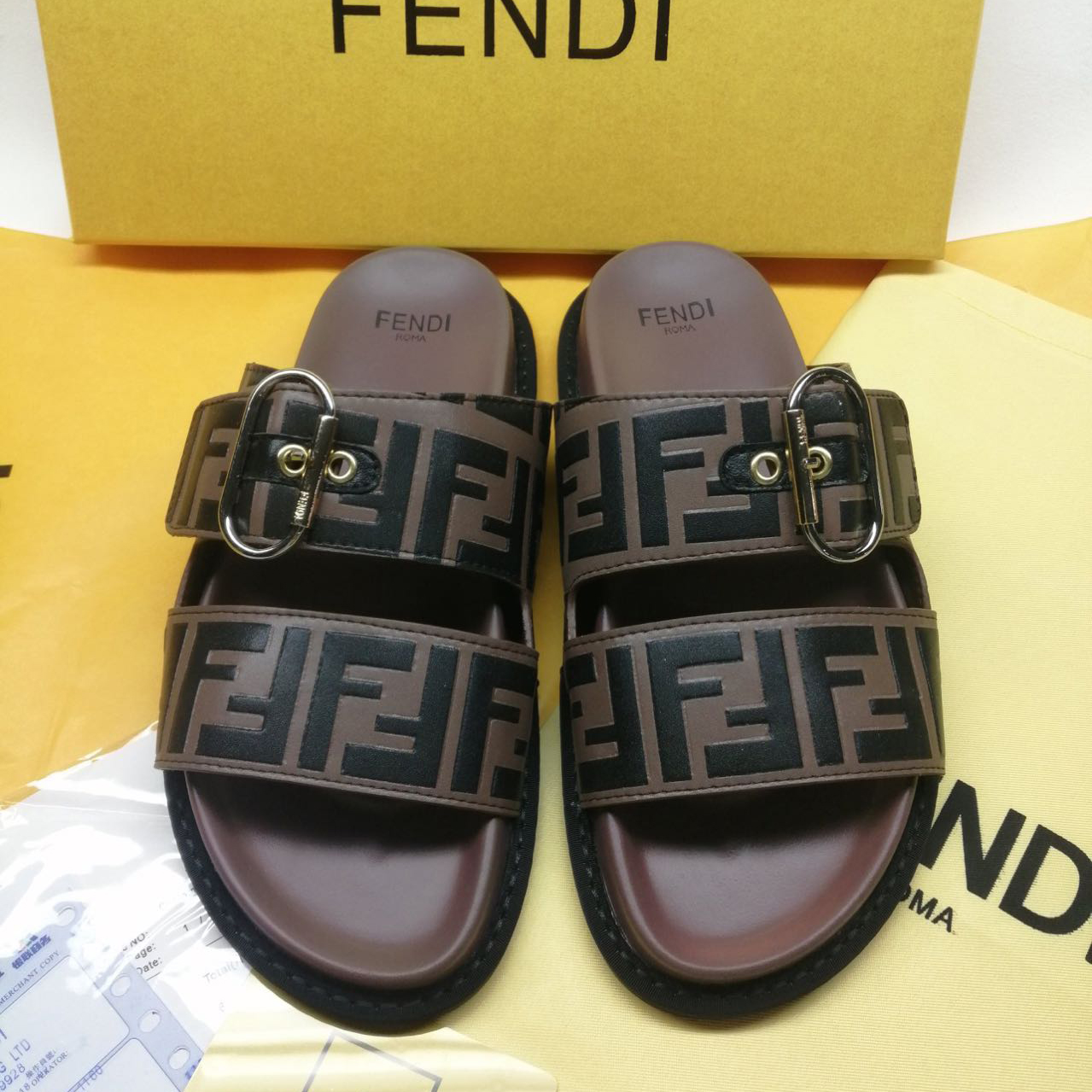 Fendi Multicolor Leather Slides(Brown) - DopestKickz