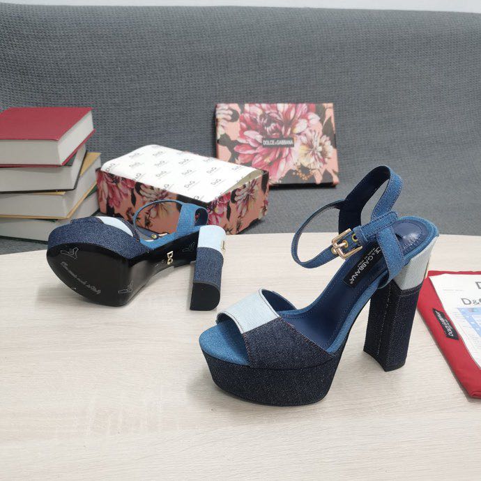 Dolce & Gabbana Runway Patchwork Denim Platform Sandals - DopestKickz