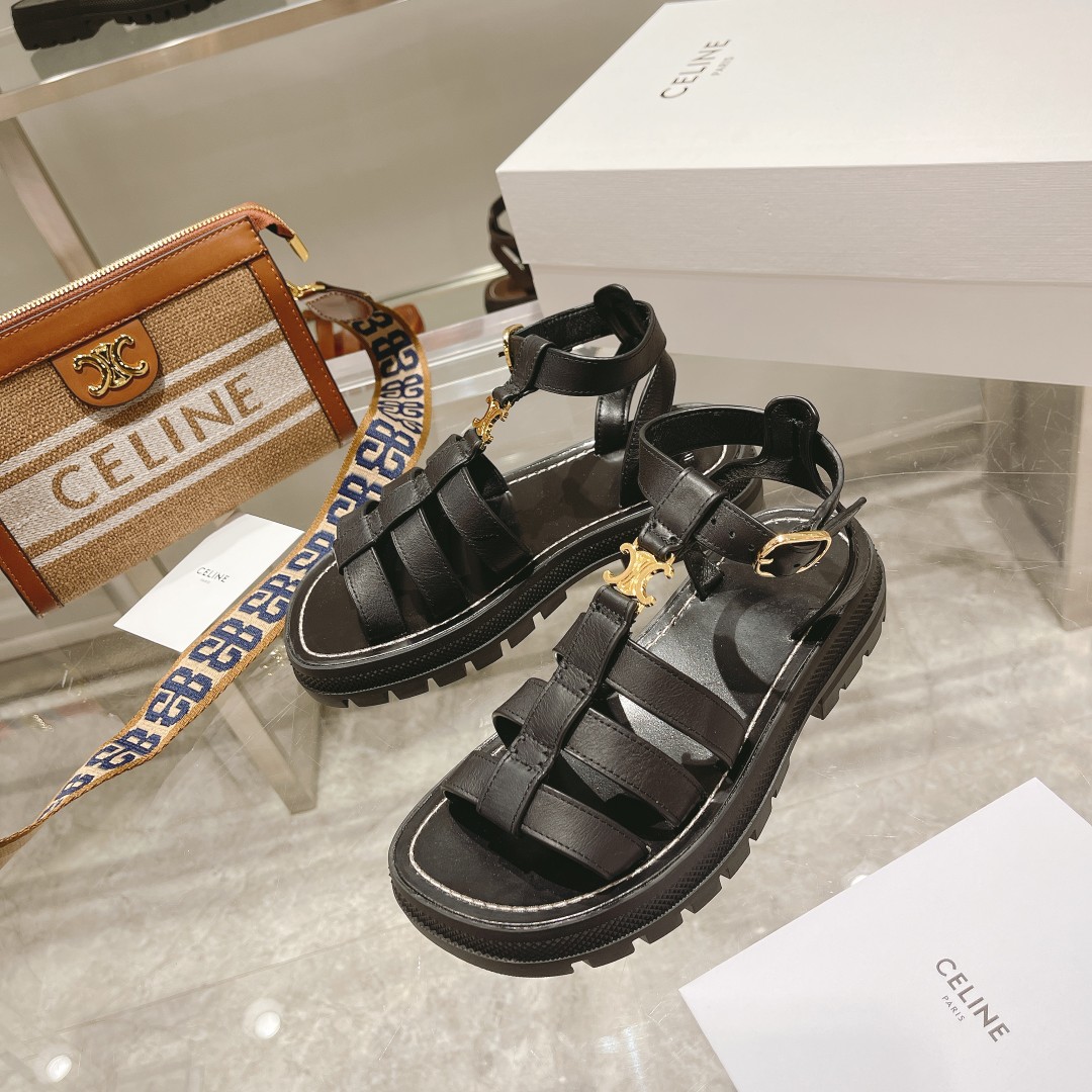 Celine Clea Triomphe Gladiator Chunky Sandal In Black - DopestKickz