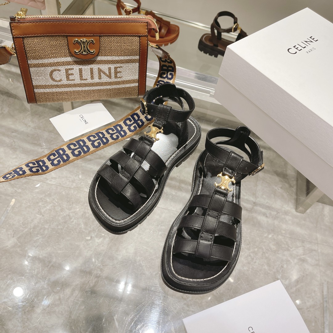 Celine Clea Triomphe Gladiator Chunky Sandal In Black - DopestKickz