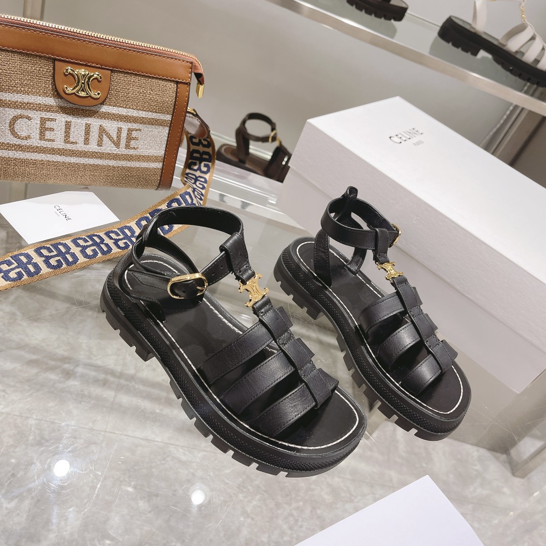 Celine Clea Triomphe Gladiator Chunky Sandal In Black - DopestKickz