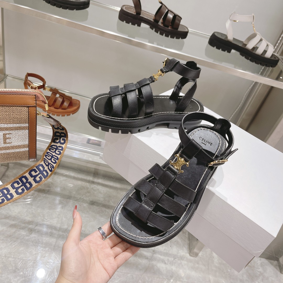 Celine Clea Triomphe Gladiator Chunky Sandal In Black - DopestKickz