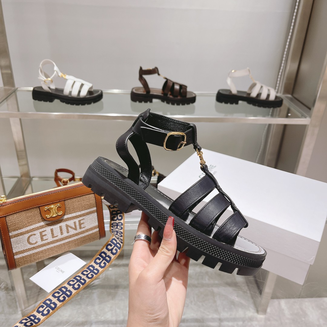 Celine Clea Triomphe Gladiator Chunky Sandal In Black - DopestKickz