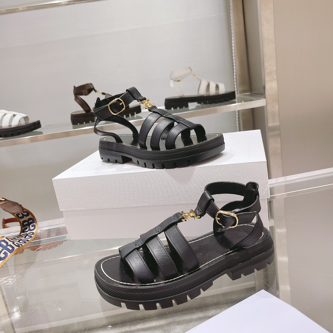 Celine Clea Triomphe Gladiator Chunky Sandal In Black - DopestKickz