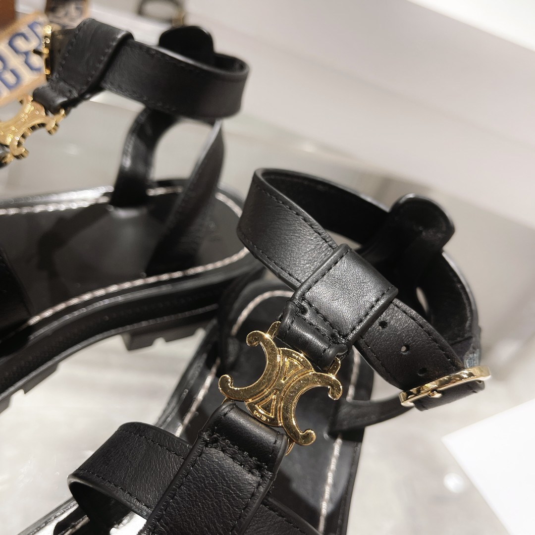 Celine Clea Triomphe Gladiator Chunky Sandal In Black - DopestKickz
