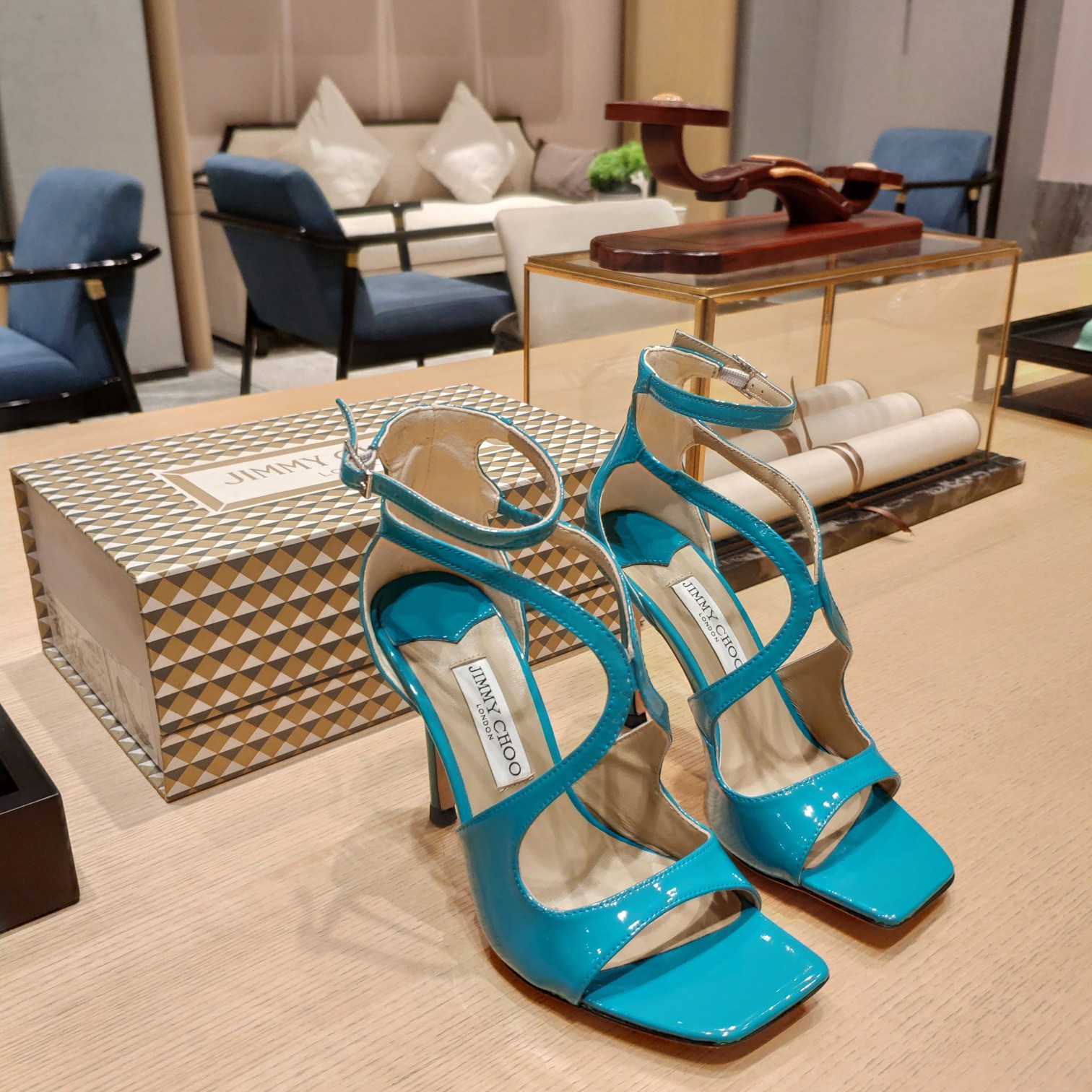 Jimmy Choo Azia 95 Malibu Liquid Metal Leather Sandals - DopestKickz