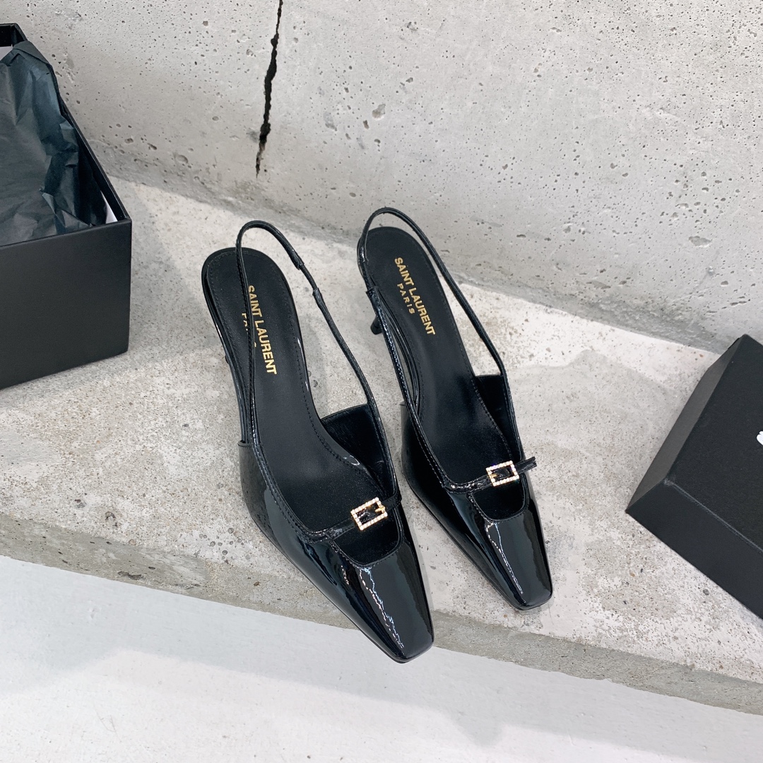 Saint Laurent Blade Slingback Pumps In Patent Leather - DopestKickz