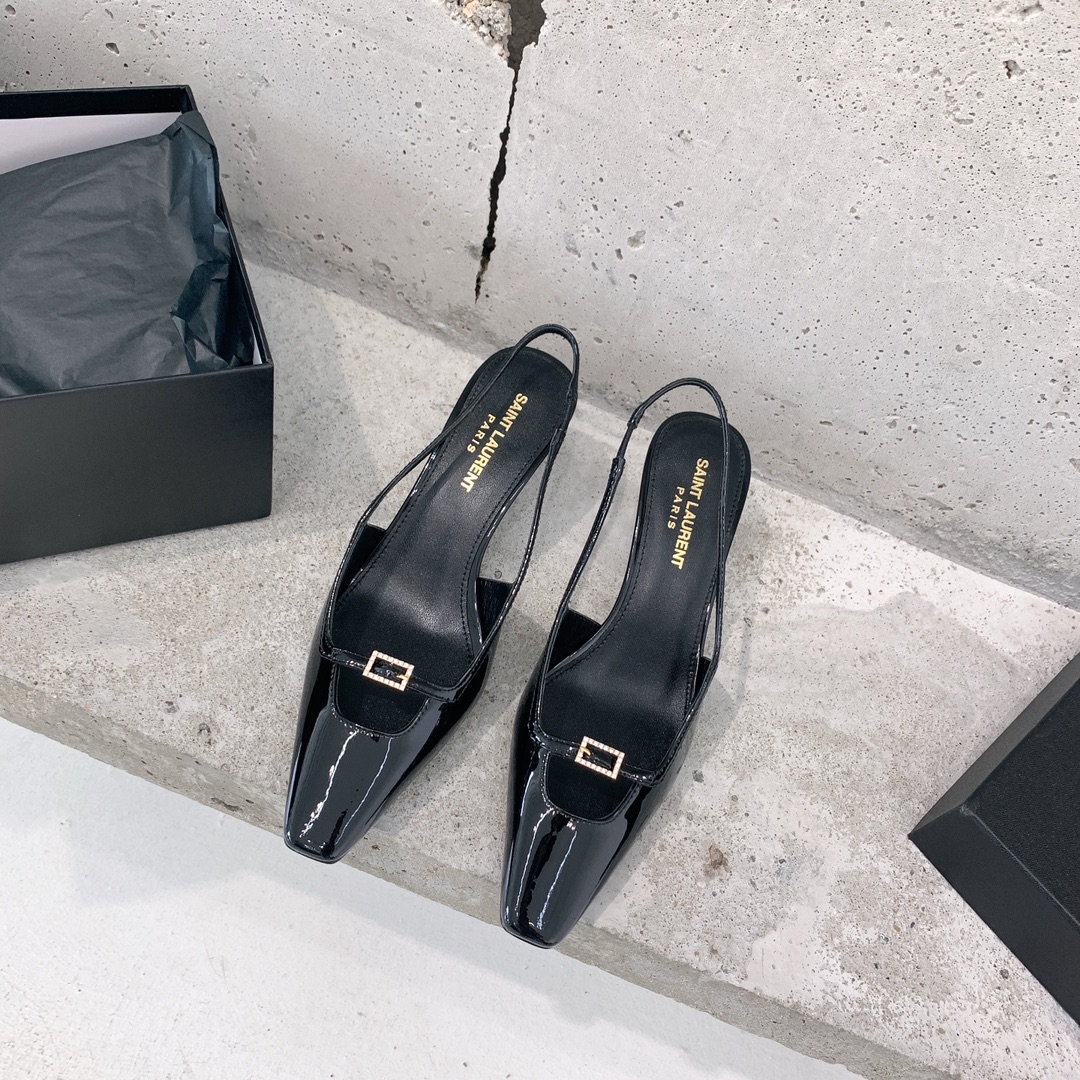 Saint Laurent Blade Slingback Pumps In Patent Leather - DopestKickz