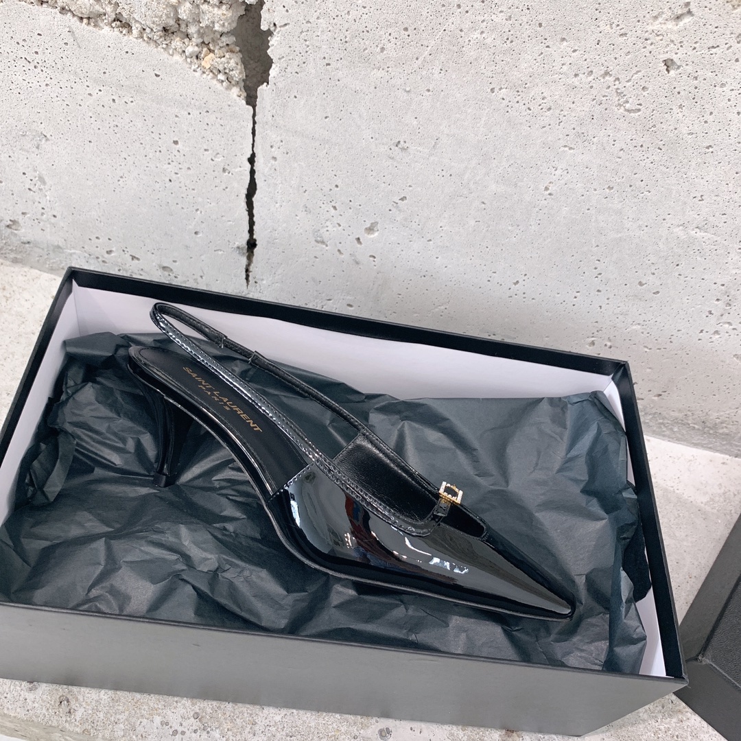 Saint Laurent Blade Slingback Pumps In Patent Leather - DopestKickz