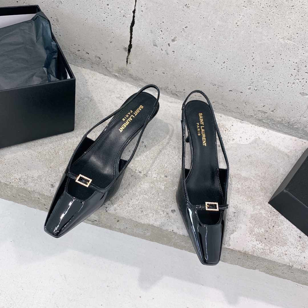 Saint Laurent Blade Slingback Pumps In Patent Leather - DopestKickz