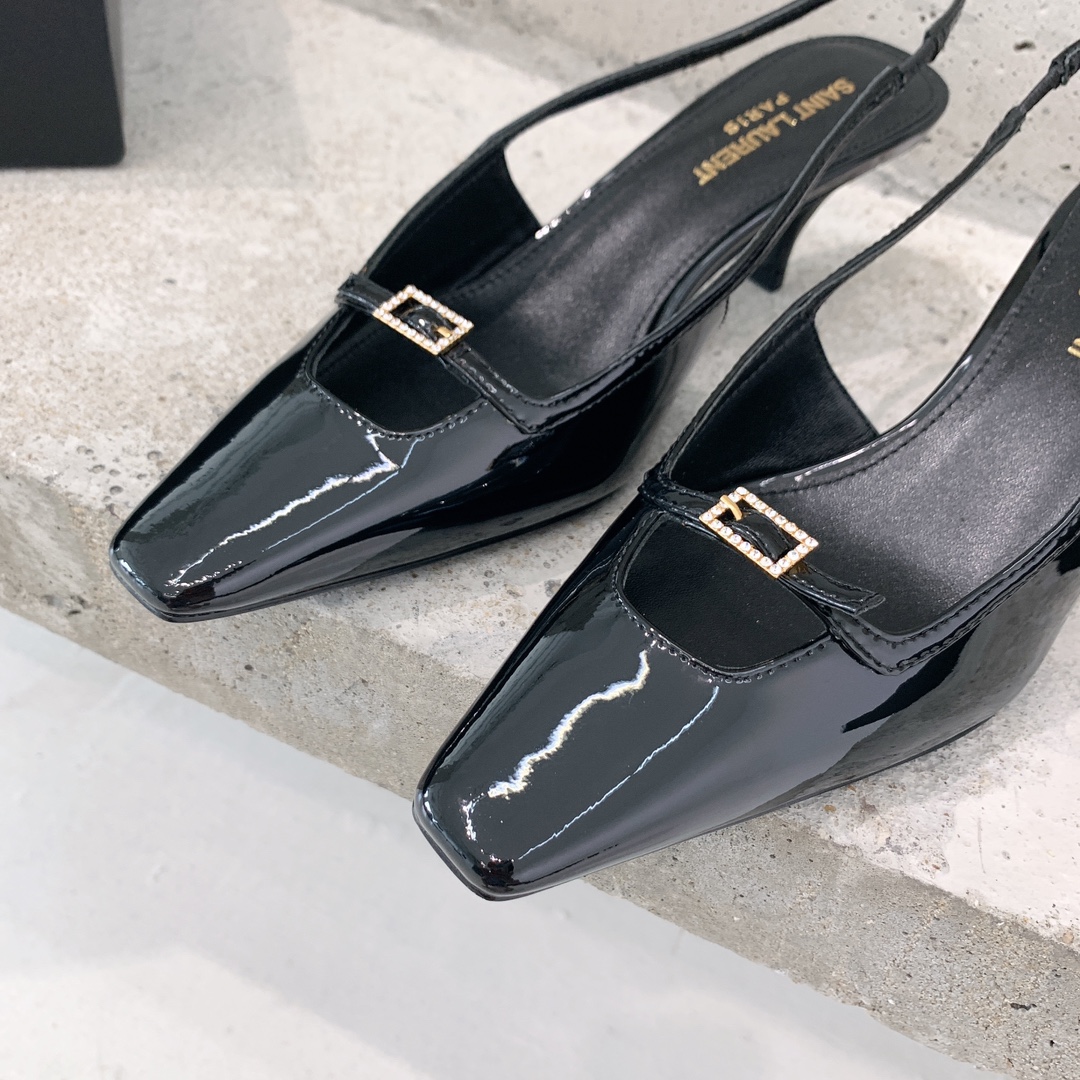 Saint Laurent Blade Slingback Pumps In Patent Leather - DopestKickz