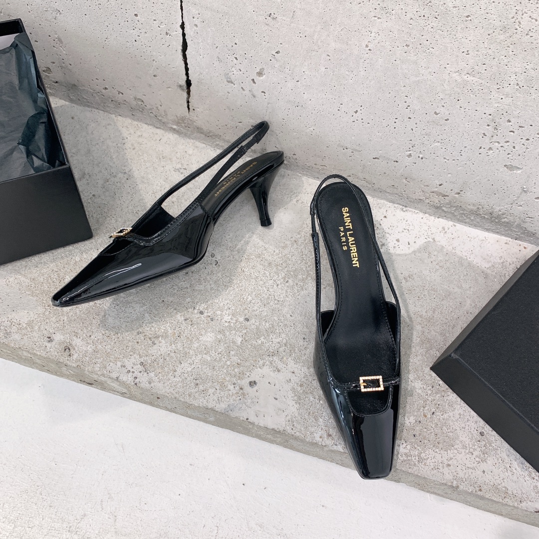 Saint Laurent Blade Slingback Pumps In Patent Leather - DopestKickz