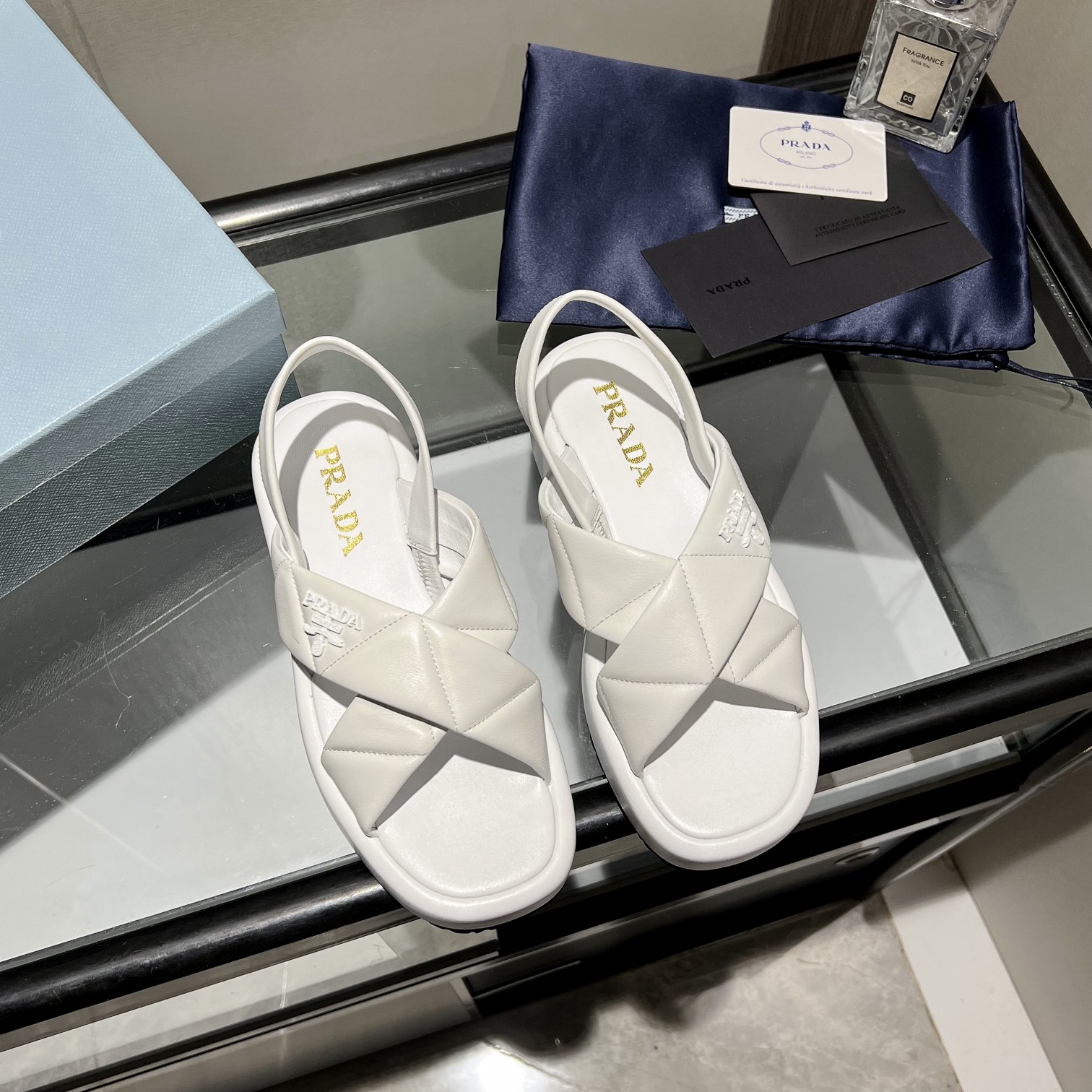 Prada Quilted Nappa Leather Flatform Sandals - DopestKickz