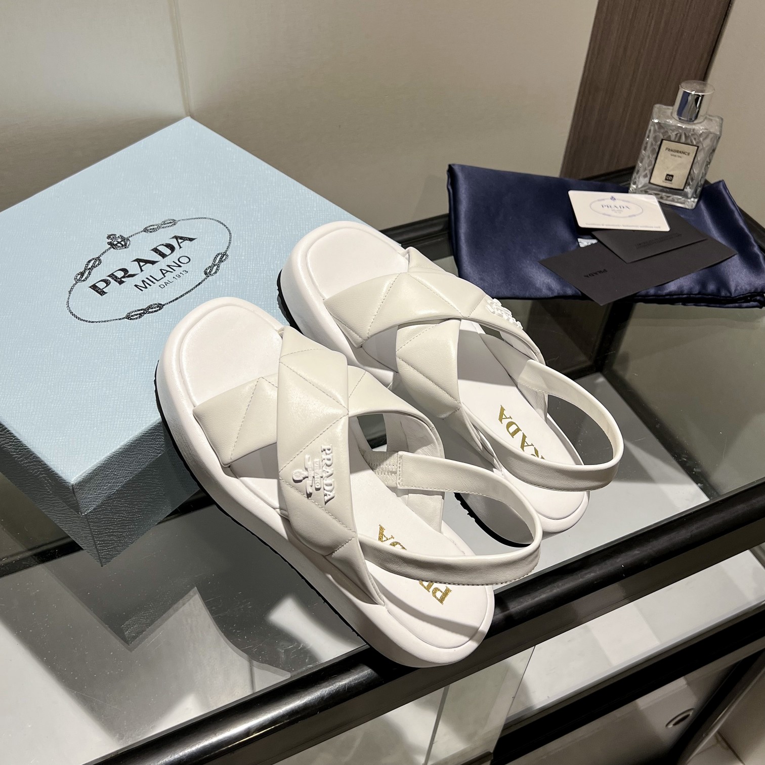 Prada Quilted Nappa Leather Flatform Sandals - DopestKickz