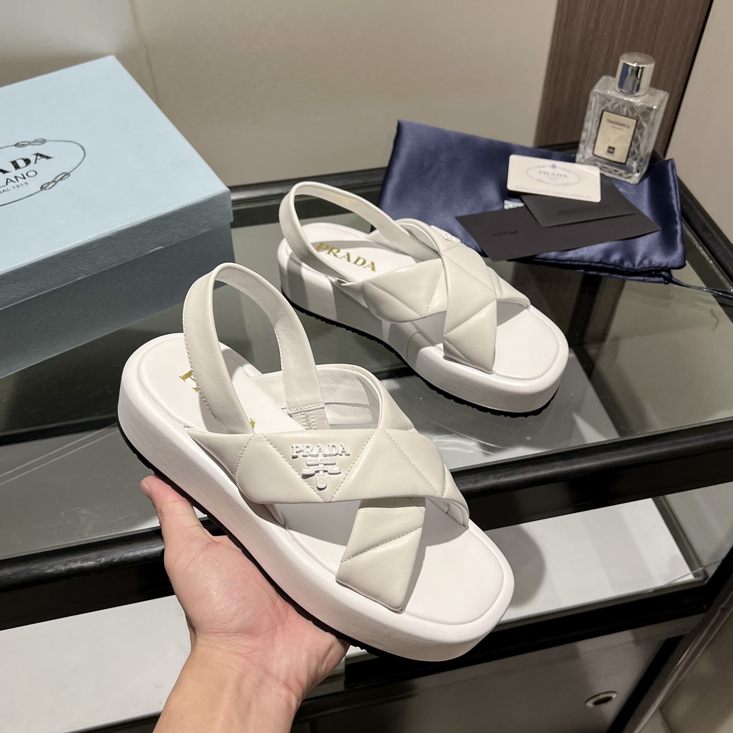 Prada Quilted Nappa Leather Flatform Sandals - DopestKickz