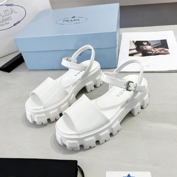 Prada Monolith Brushed Leather Sandals - DopestKickz