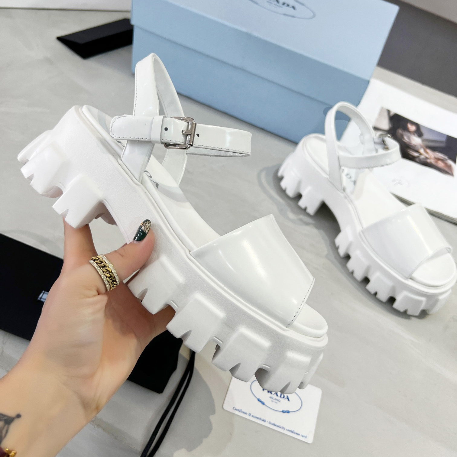 Prada Monolith Brushed Leather Sandals - DopestKickz