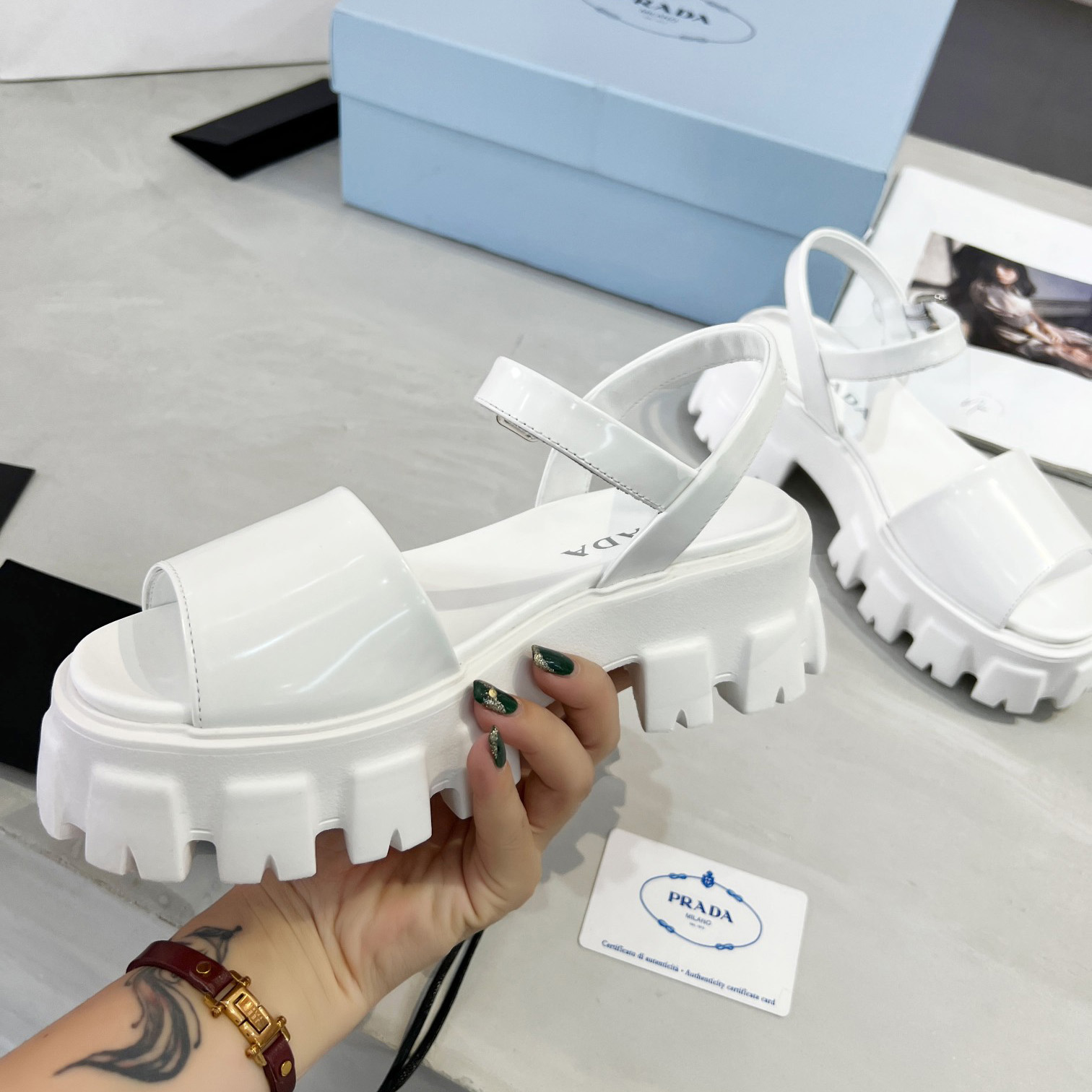 Prada Monolith Brushed Leather Sandals - DopestKickz
