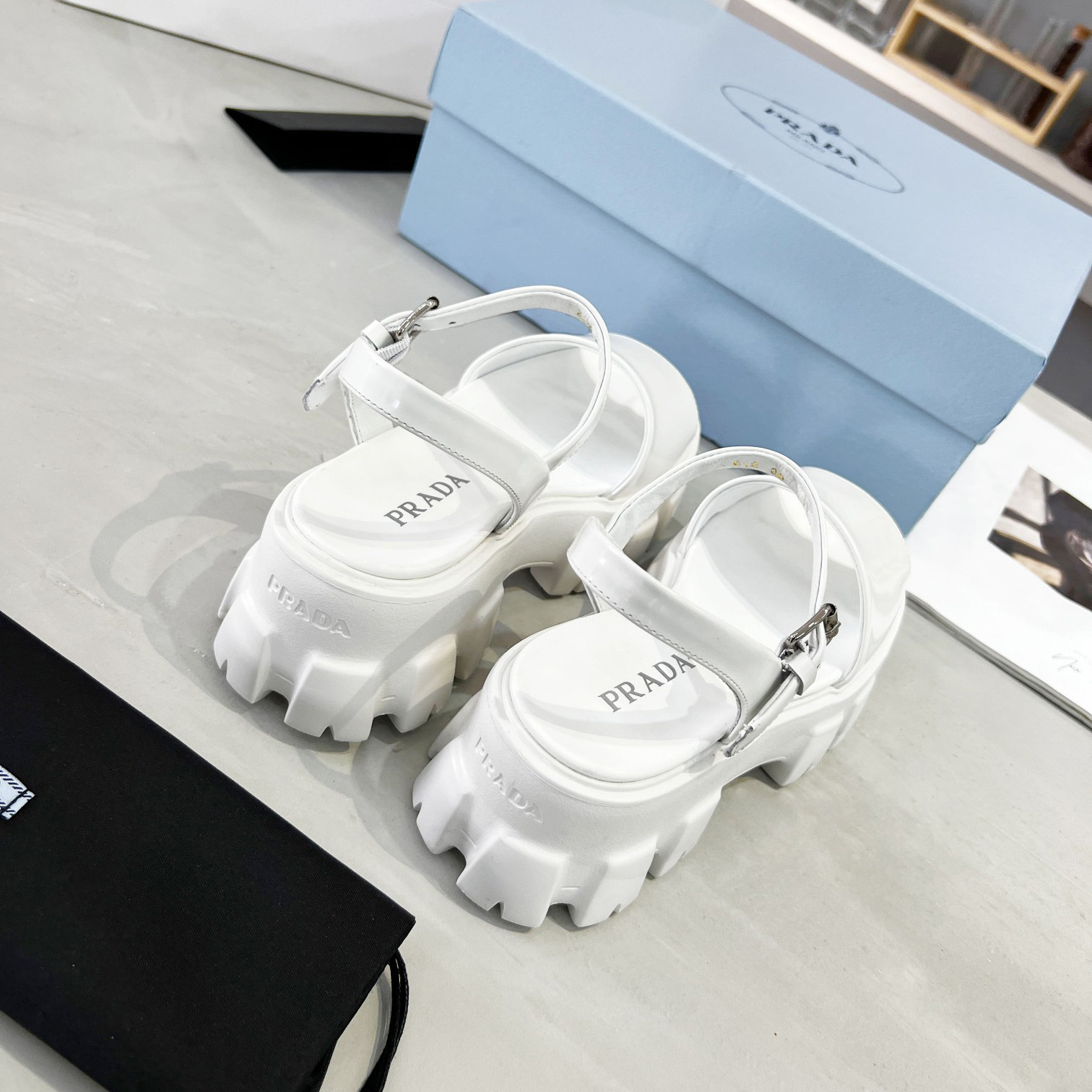 Prada Monolith Brushed Leather Sandals - DopestKickz