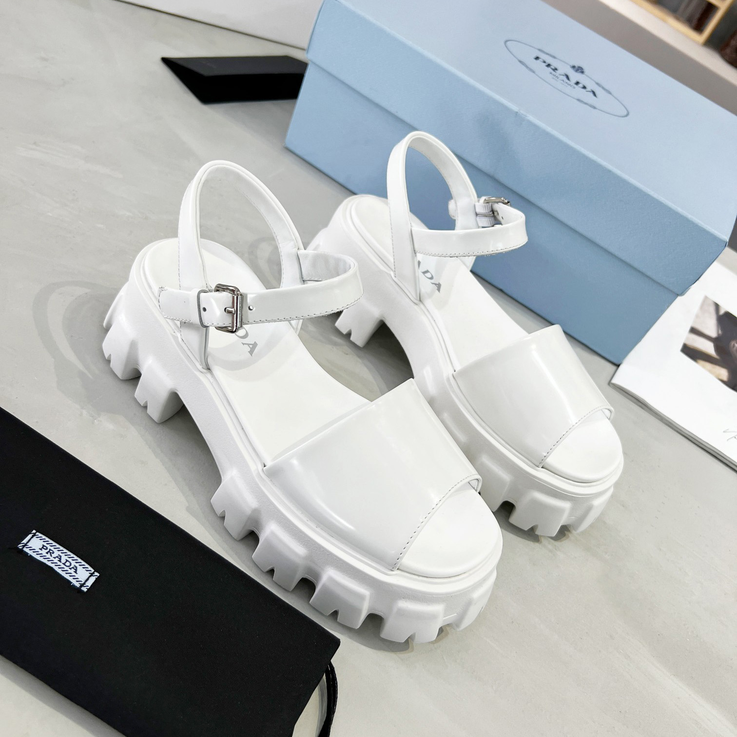 Prada Monolith Brushed Leather Sandals - DopestKickz
