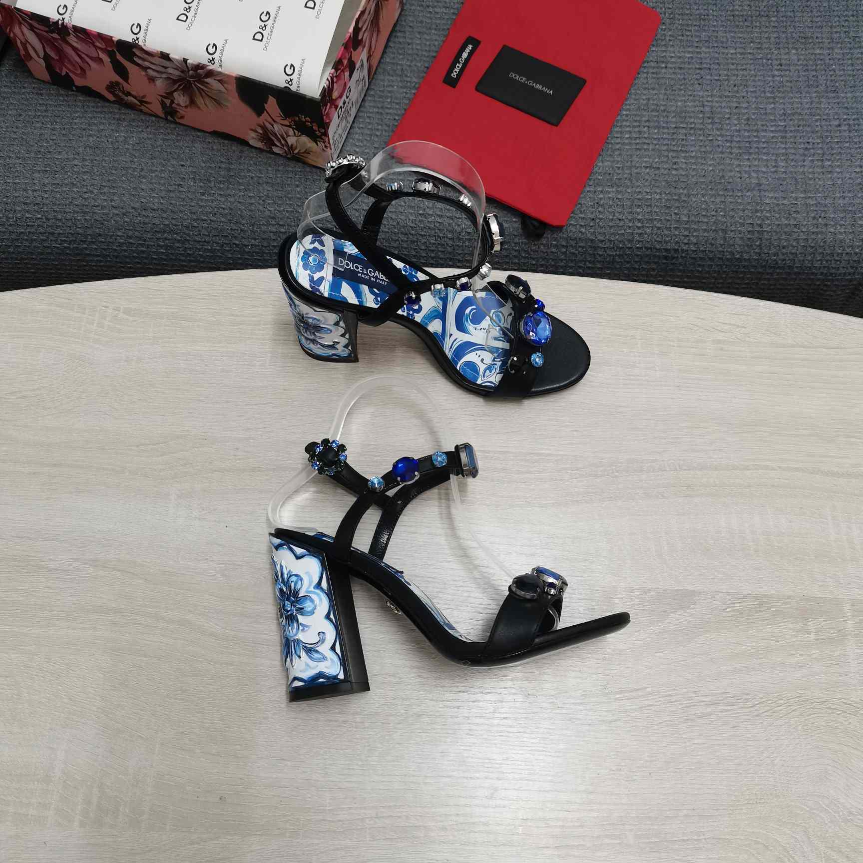 Dolce & Gabbana Patent Leather Sandals With Embroidery And Painted Heel - DopestKickz