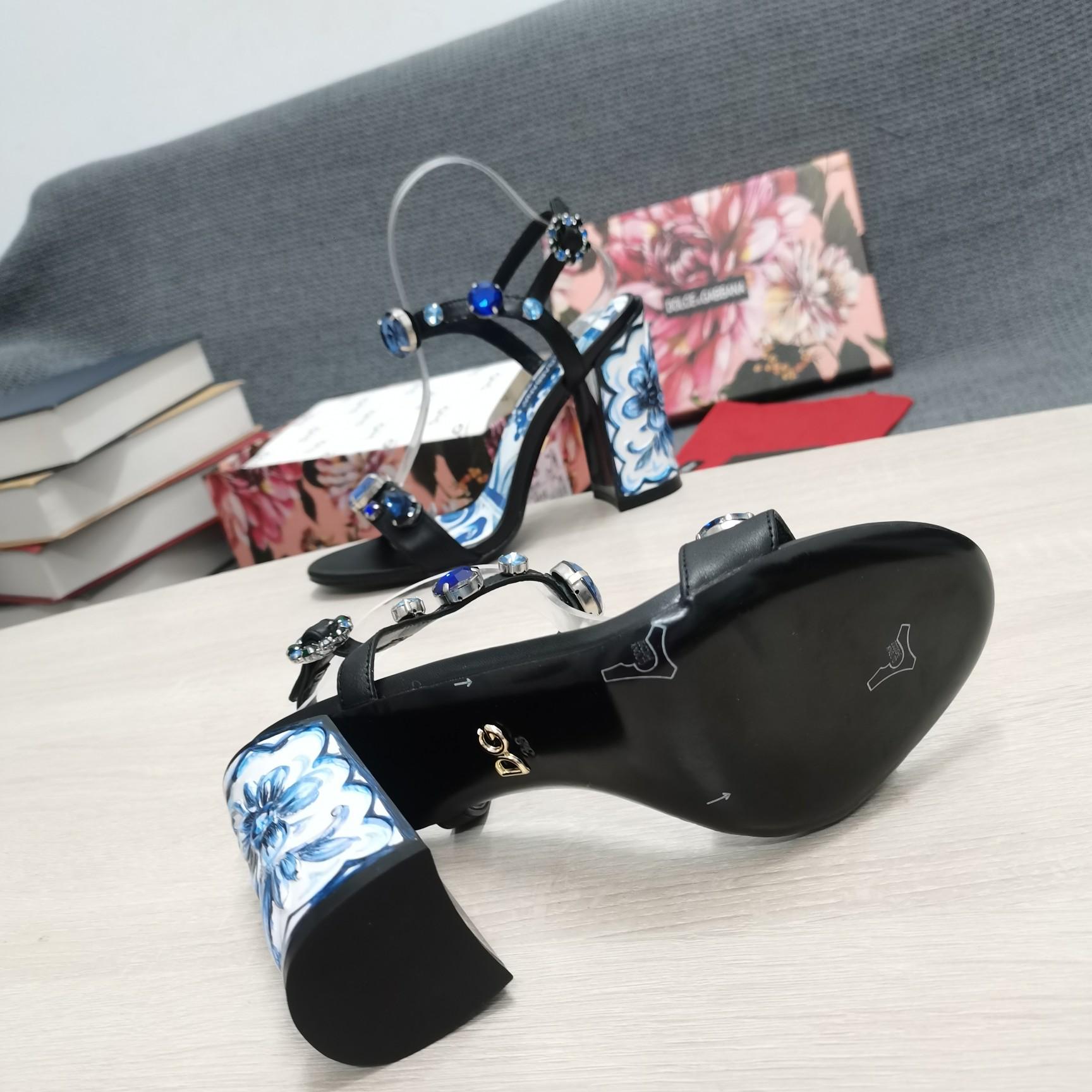 Dolce & Gabbana Patent Leather Sandals With Embroidery And Painted Heel - DopestKickz