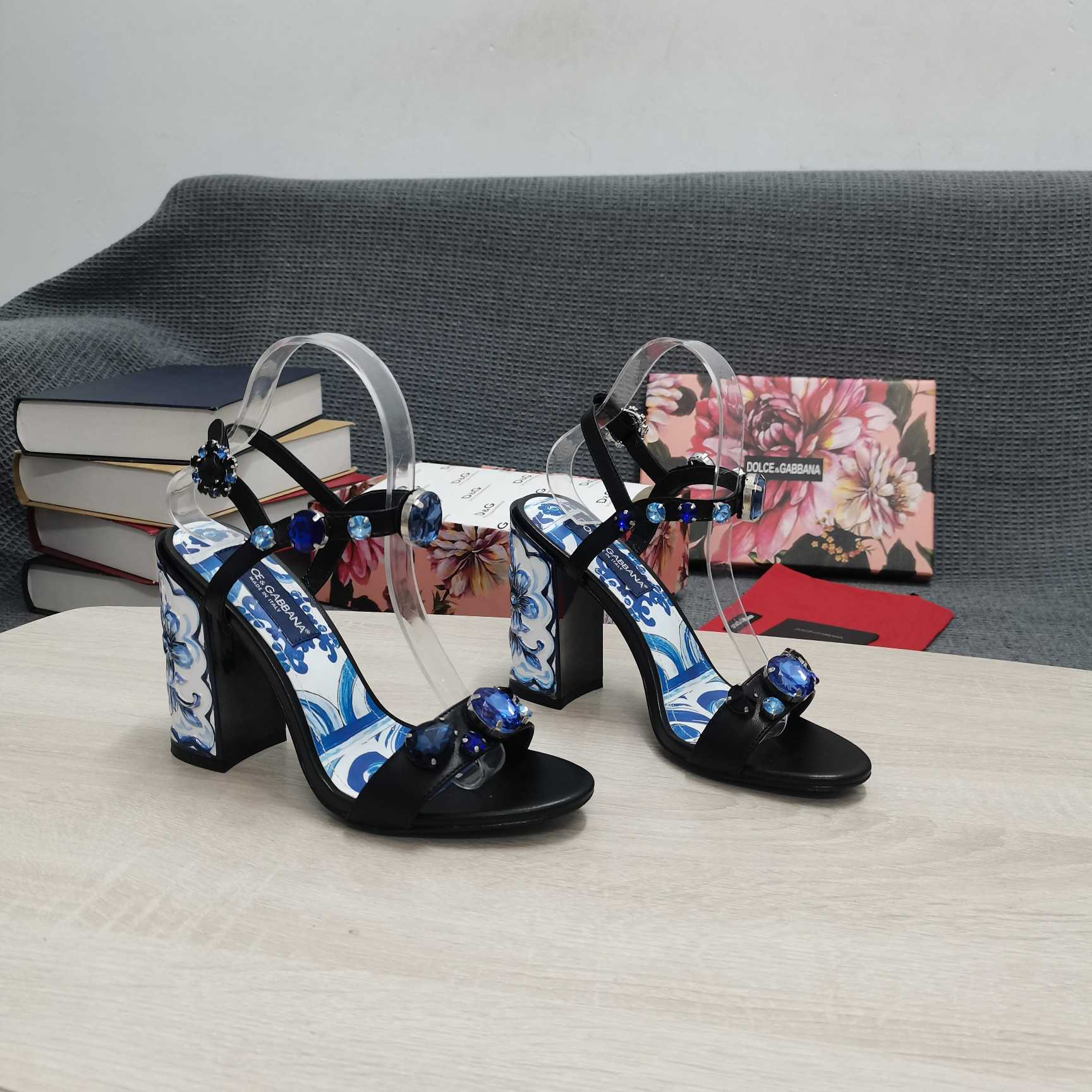 Dolce & Gabbana Patent Leather Sandals With Embroidery And Painted Heel - DopestKickz