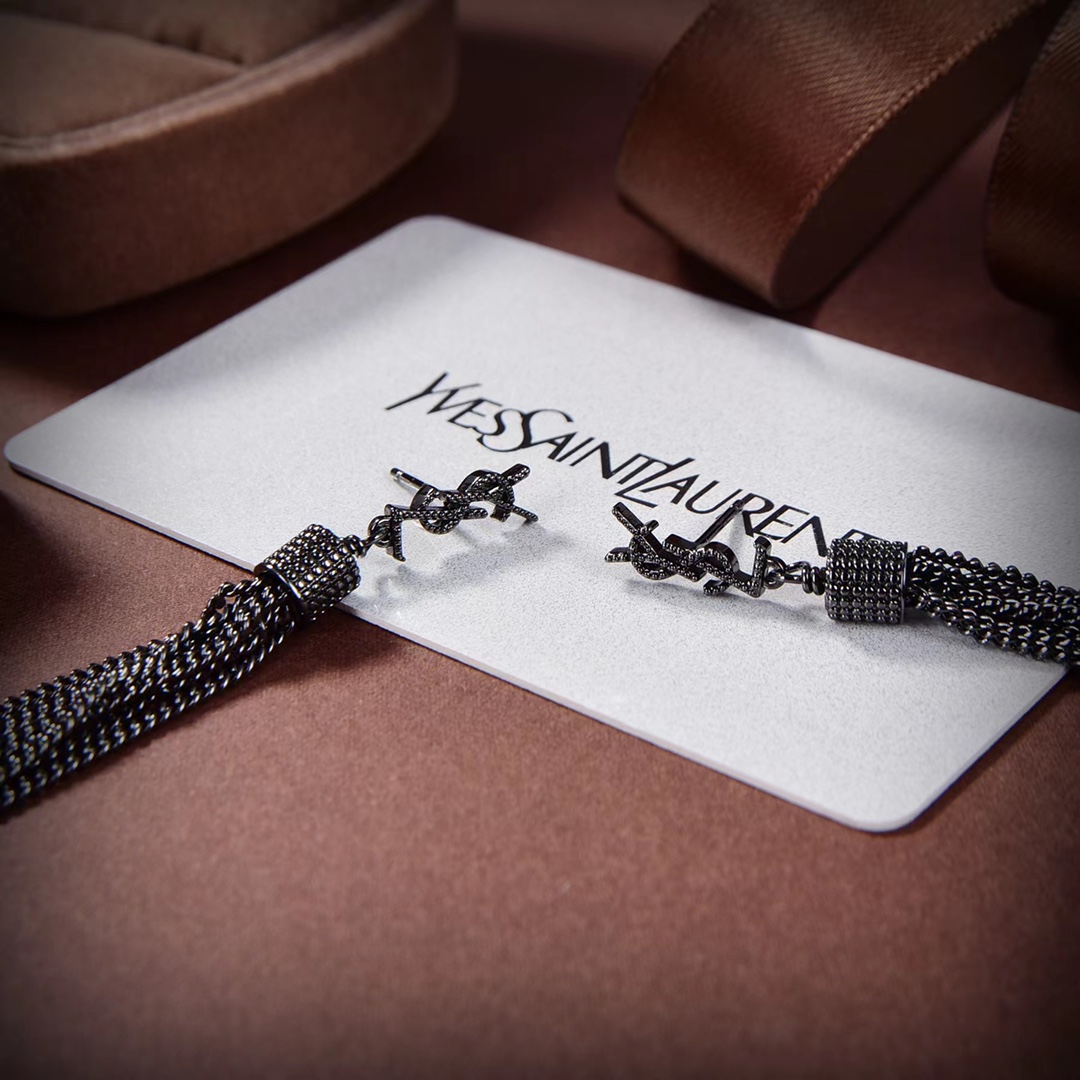 Saint Laurent Loulou Earrings With Chain Tassels In Light Gold-Colored Brass - DopestKickz