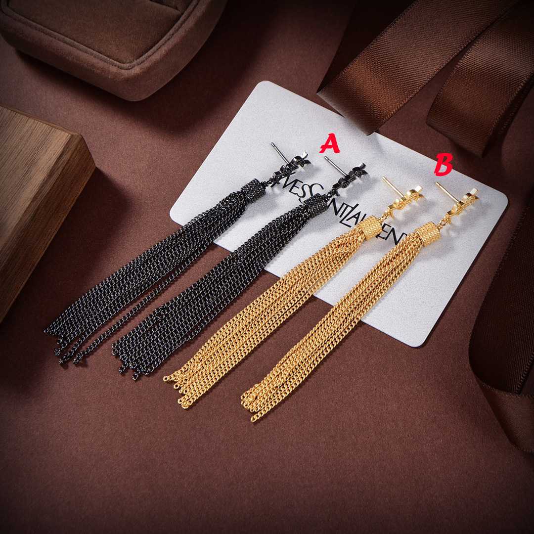 Saint Laurent Loulou Earrings With Chain Tassels In Light Gold-Colored Brass - DopestKickz